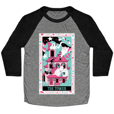 Creepy Cute Tarots: The Tower Haunted House Baseball Tee