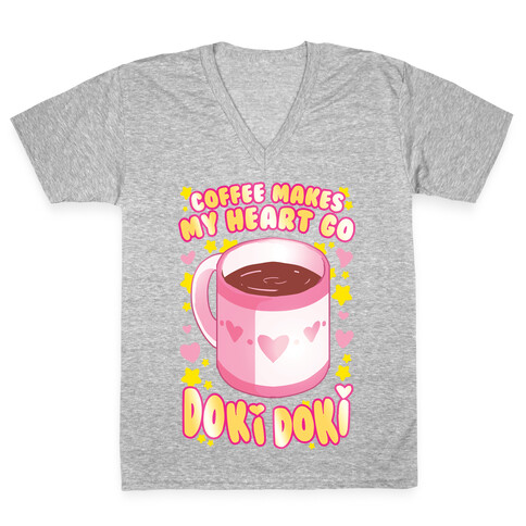 Coffee Makes My Heart Go Doki Doki V-Neck Tee Shirt