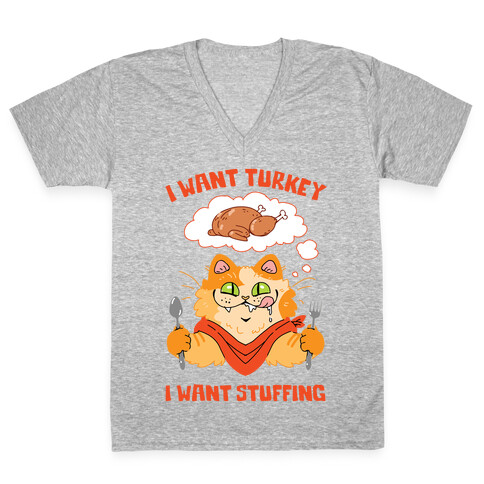 I Want Turkey, I Want Stuffing V-Neck Tee Shirt
