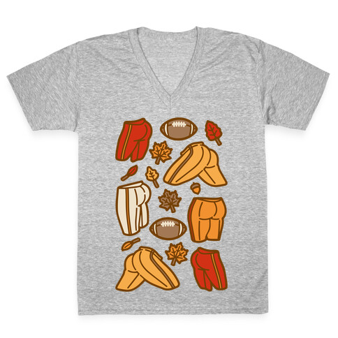 Fall Football Butts  V-Neck Tee Shirt