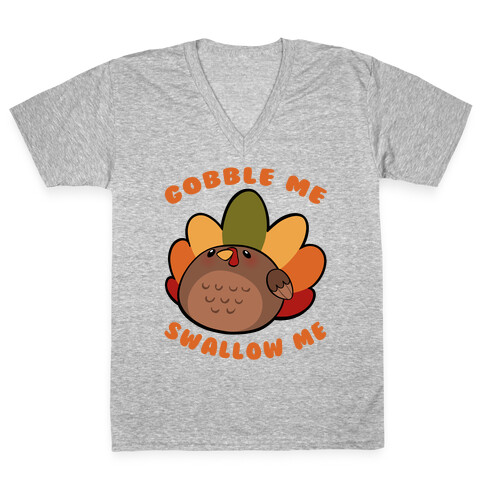 Cute Gobble Me Swallow Me Turkey V-Neck Tee Shirt