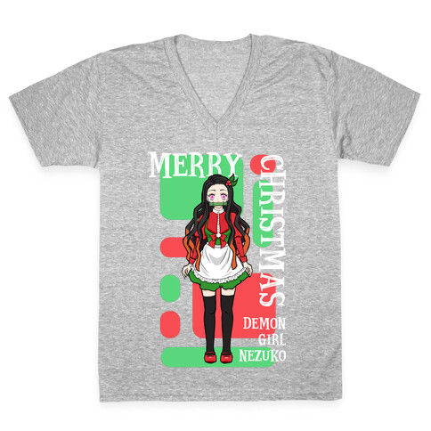 Merry Christmas Demon Girl Nezuko V-Neck Tee Shirt