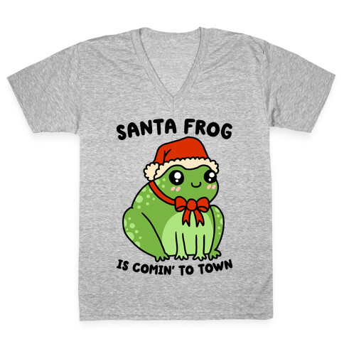 Santa Frog Is Comin' To Town V-Neck Tee Shirt