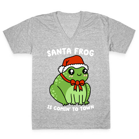 Santa Frog Is Comin' To Town V-Neck Tee Shirt