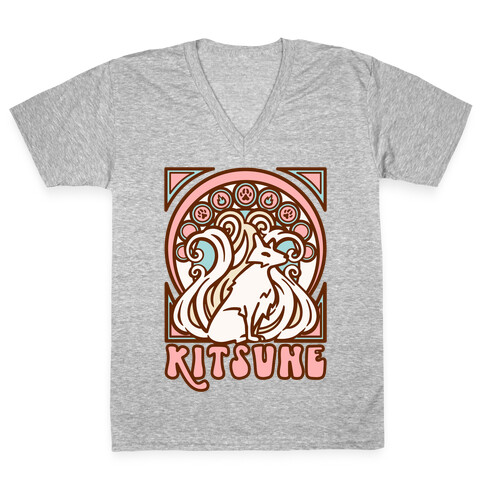 Art Nouveau Kitsune V-Neck Tee Shirt