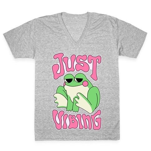 Just Vibing Groovy Frog V-Neck Tee Shirt