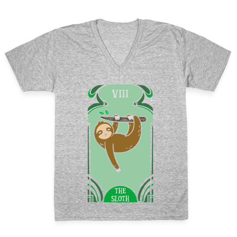 The Sloth Tarot Card (no outline) V-Neck Tee Shirt