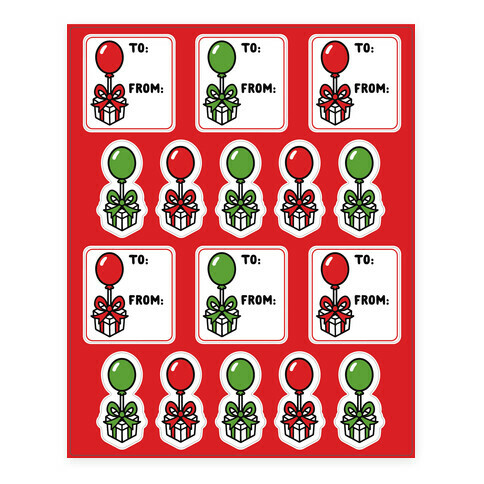 Balloon Presents Holiday Gift Tags  Stickers and Decal Sheet