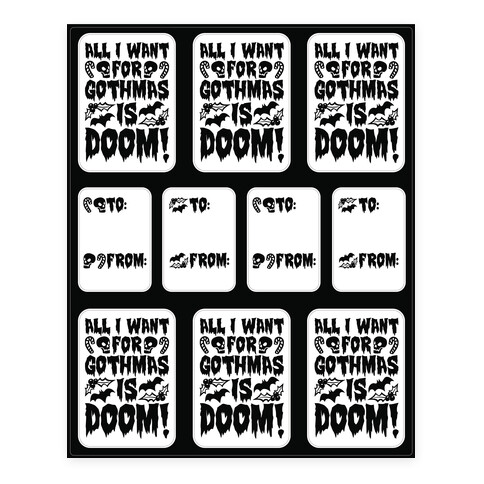 All I Want for Gothmas Is Doom Parody Stickers and Decal Sheet