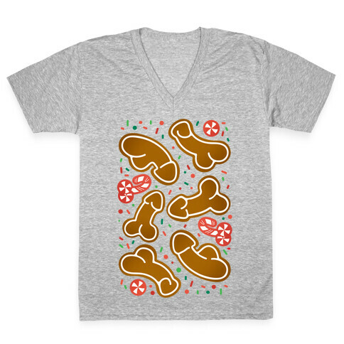 Gingerbread and Candy Cane Penises  V-Neck Tee Shirt