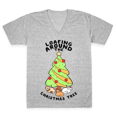 Loafing Around The Christmas Tree V-Neck Tee Shirt