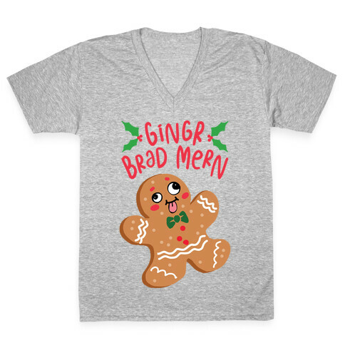 Gingr Brad Mern Derpy Gingerbread Man V-Neck Tee Shirt