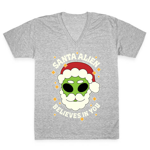 Santa Alien Believes in You V-Neck Tee Shirt