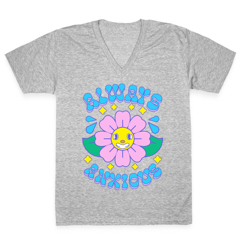 Always Anxious Cartoon Flower V-Neck Tee Shirt