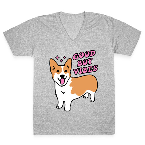 Good Boy Vibes Corgi V-Neck Tee Shirt