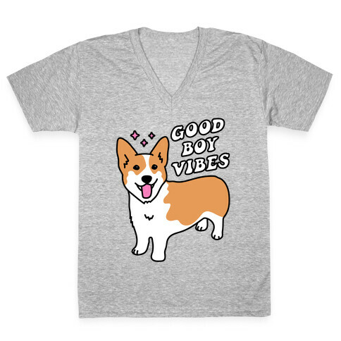 Good Boy Vibes Corgi V-Neck Tee Shirt