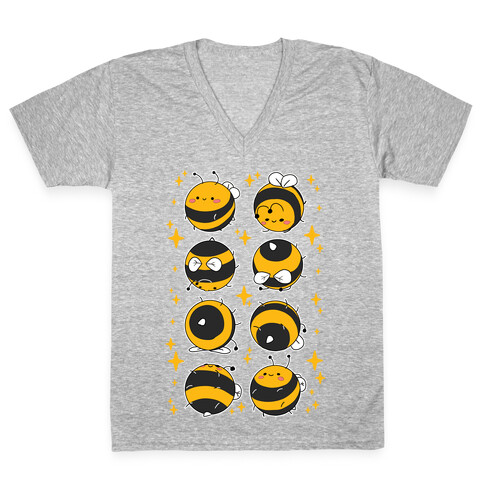 Rolling Bee Pattern V-Neck Tee Shirt