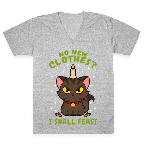 No New Clothes? I Shall Feast Yule Cat V-Neck Tee Shirt