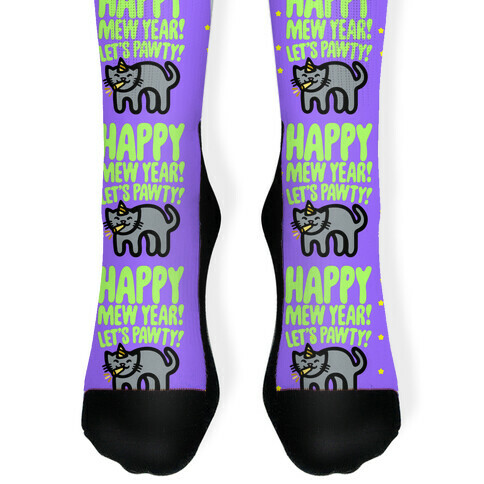 Happy Mew Year Let's Pawty Sock