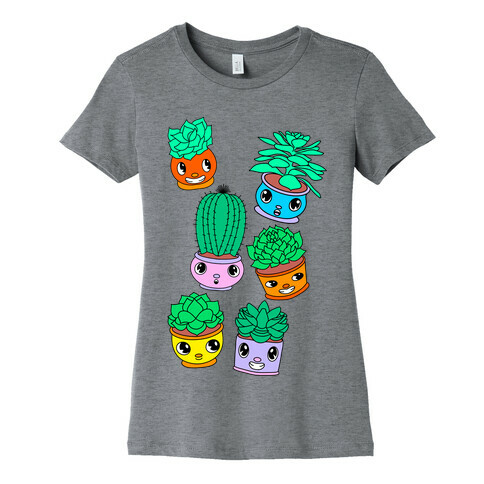 Cute Cartoon Succulents Womens T-Shirt