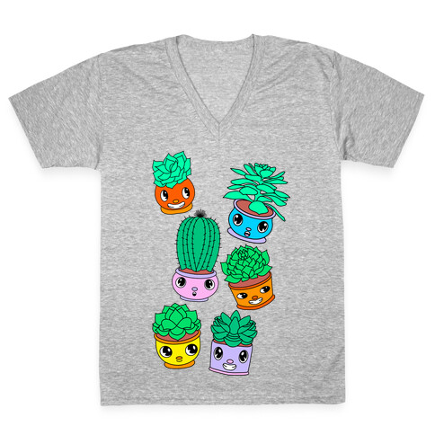 Cute Cartoon Succulents V-Neck Tee Shirt