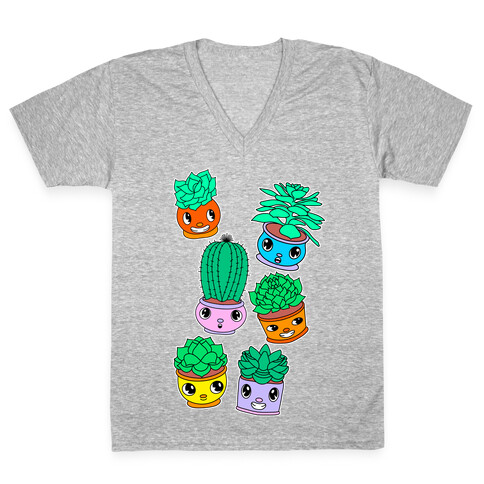 Cute Cartoon Succulents V-Neck Tee Shirt