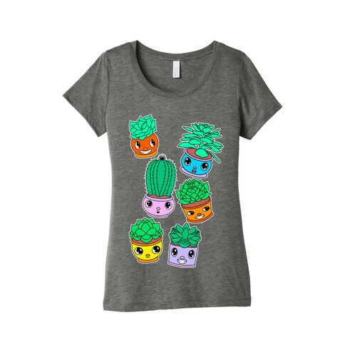 Cute Cartoon Succulents Womens T-Shirt