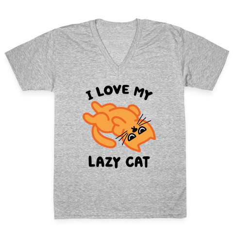 I Love My Lazy Cat V-Neck Tee Shirt