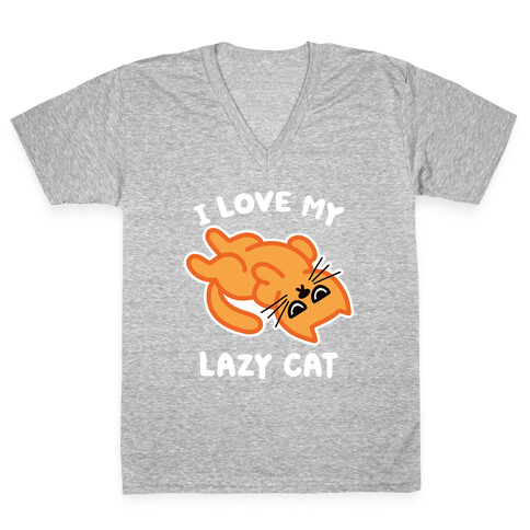 I Love My Lazy Cat V-Neck Tee Shirt