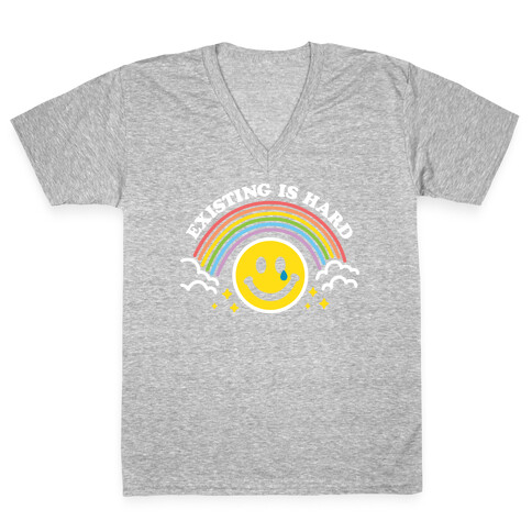 Existing Is Hard Rainbow Smile V-Neck Tee Shirt