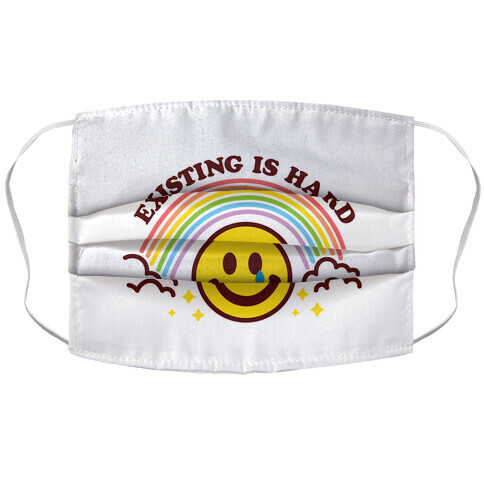 Existing Is Hard Rainbow Smile Accordion Face Mask