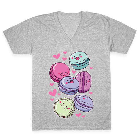 Cute Macarons Pattern V-Neck Tee Shirt