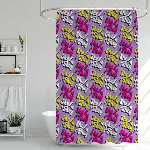 She/They Pronoun Pattern Shower Curtain