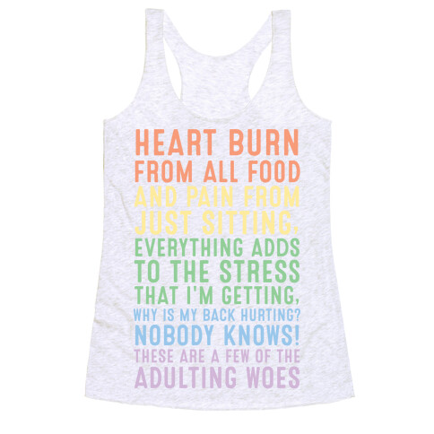 These Are A Few Of The Adulting Woes (Lighter Text Variant) Racerback Tank Top