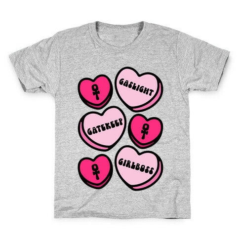 Gaslight Gatekeep Girlboss Candy Hearts Parody Kids T-Shirt