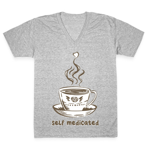 Self Medicated Coffee V-Neck Tee Shirt