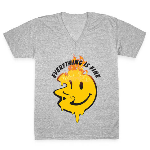 Everything Is Fine Melting Smiley V-Neck Tee Shirt