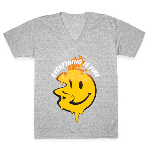 Everything Is Fine Melting Smiley V-Neck Tee Shirt