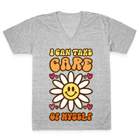 I Can Take Care of Myself Smiley Face V-Neck Tee Shirt