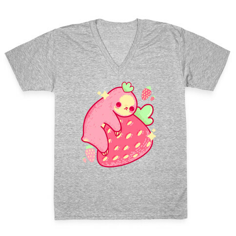 Strawberry Sloth V-Neck Tee Shirt