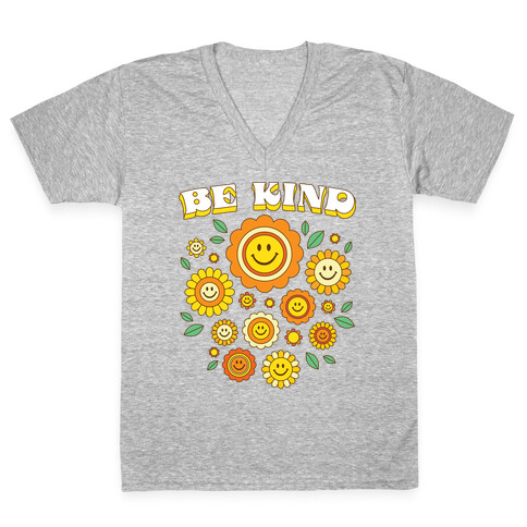 Be Kind Flower Power Smileys V-Neck Tee Shirt