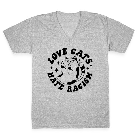 Love Cats Hate Racism V-Neck Tee Shirt