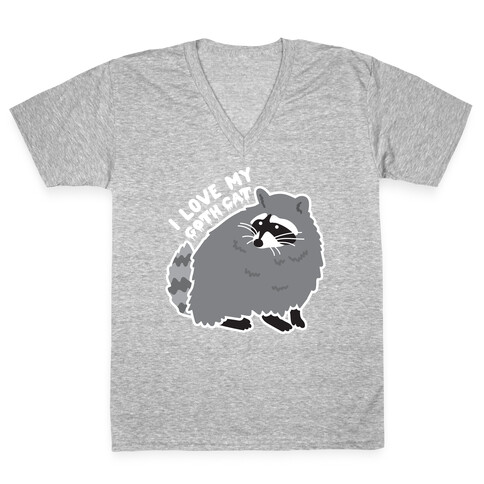 I Love My Goth Cat Raccoon V-Neck Tee Shirt