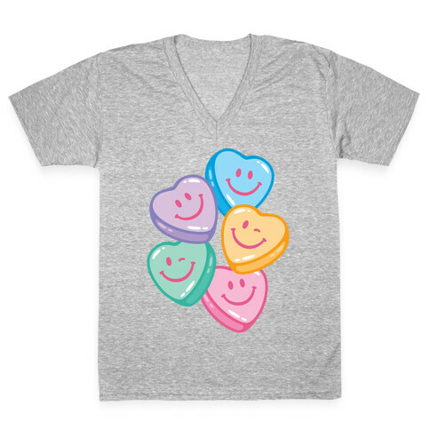 Smiley Candy Hearts V-Neck Tee Shirt