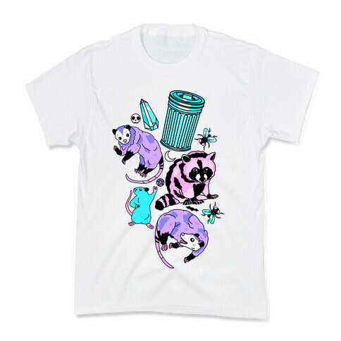 Pastel Goth Trash Animals Pattern Kids T-Shirt