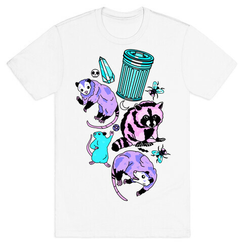 Pastel Goth Trash Animals Pattern T-Shirt