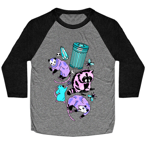 Pastel Goth Trash Animals Pattern Baseball Tee