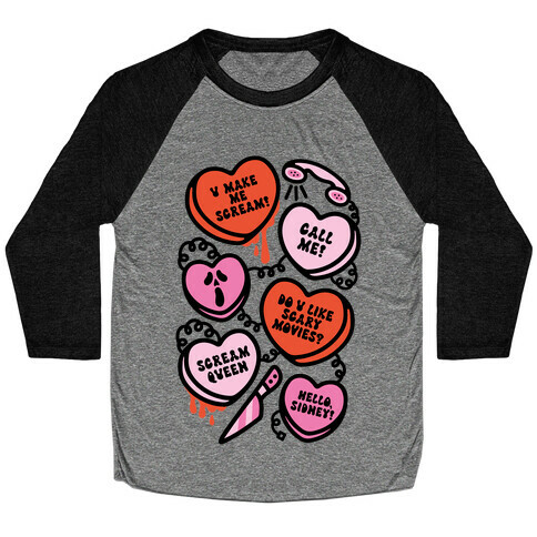 Scream Queen Candy Hearts Parody Baseball Tee