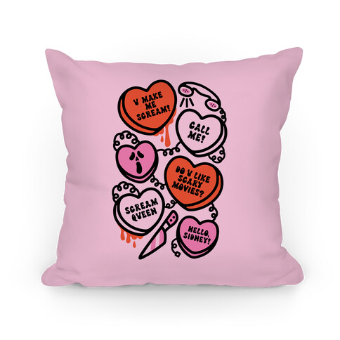 Scream Queen Candy Hearts Parody Pillow