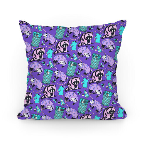 Pastel Goth Trash Animals Pattern Pillow